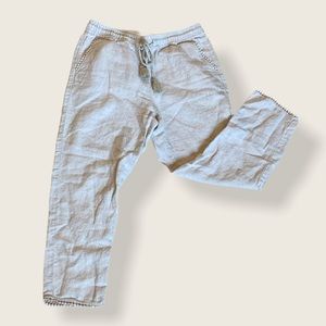 Linen Drawstring Straight Crop Pant-Flax